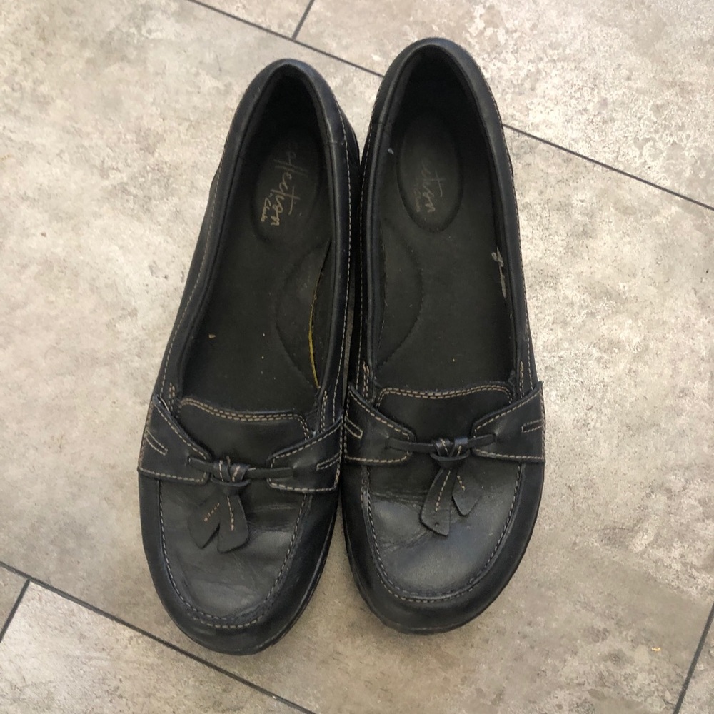 Clarks Black Leather Flats Size 8